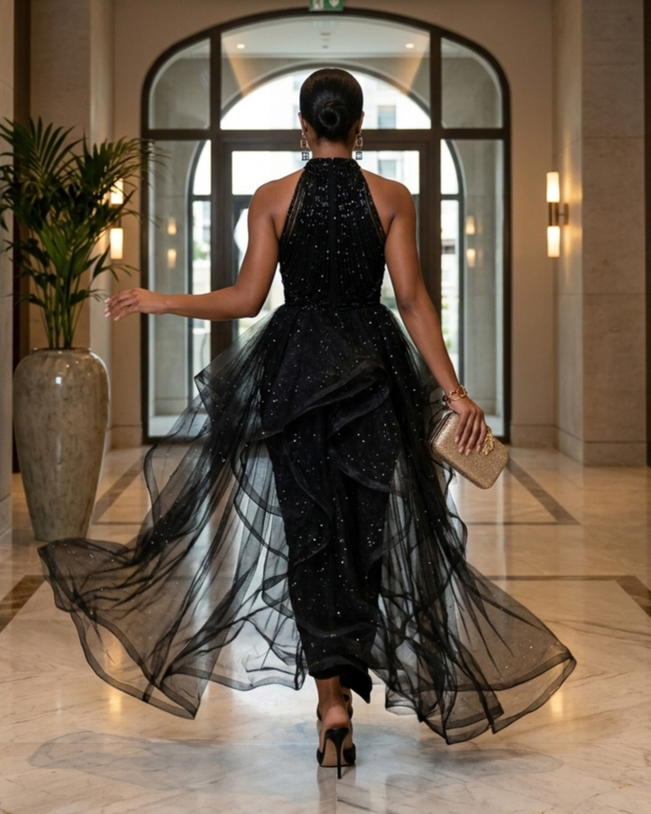 Vestido de noche negro para mujer