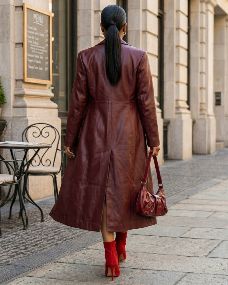 Elegant Retro Wine Red Jacket Trench Coat Women