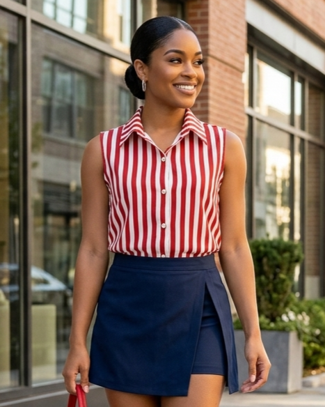 Top sin mangas de cuello alto a rayas retro