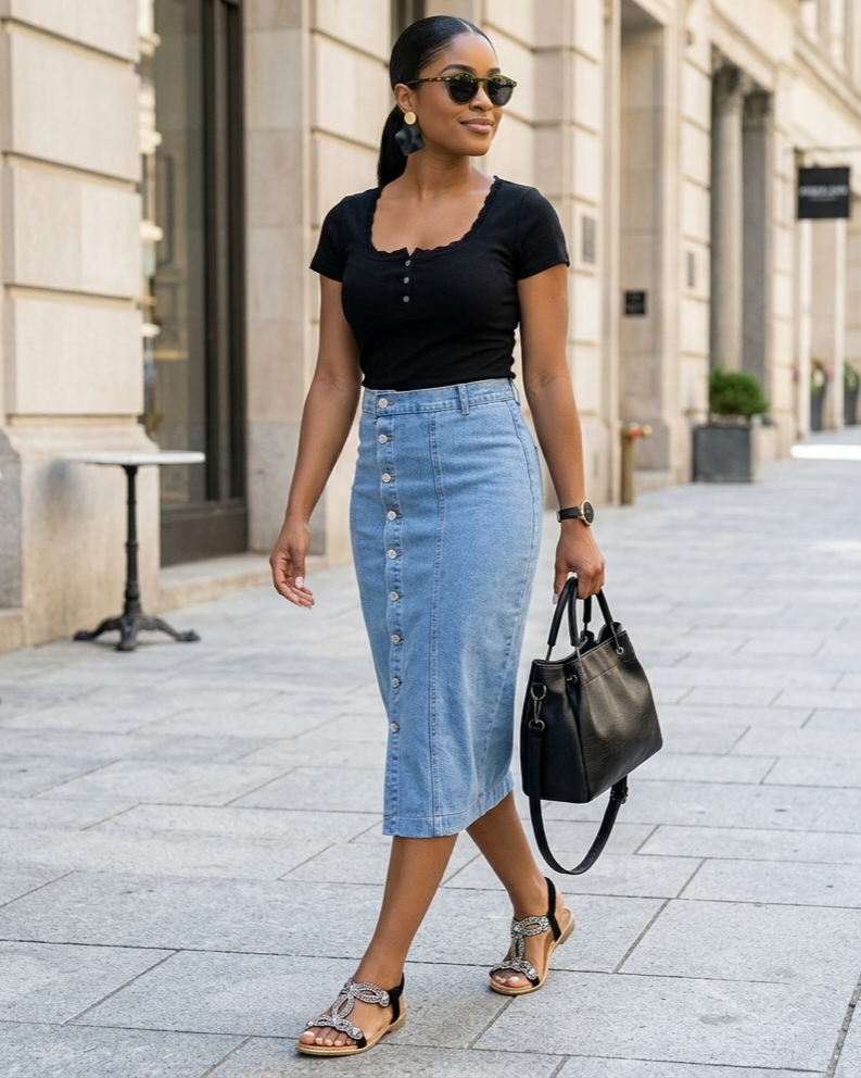 Button Irregular Slit denim High Waist Skirt
