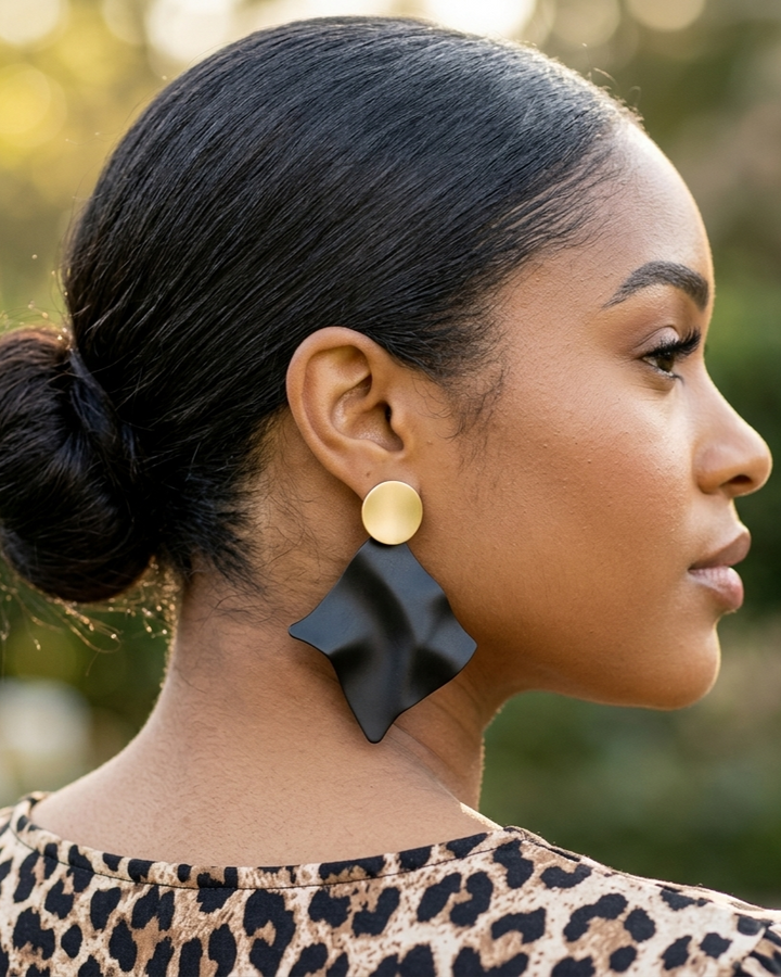 Pendientes geométricos retro, pendientes negros y dorados