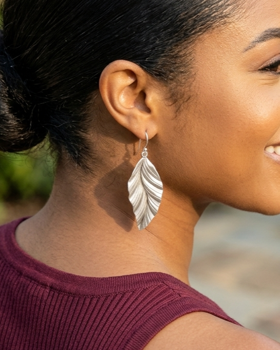 Pendientes de plata de ley 925, pendientes de hoja elegantes