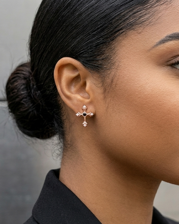 Vintage Rose Gold Plated Cross Stud Earrings