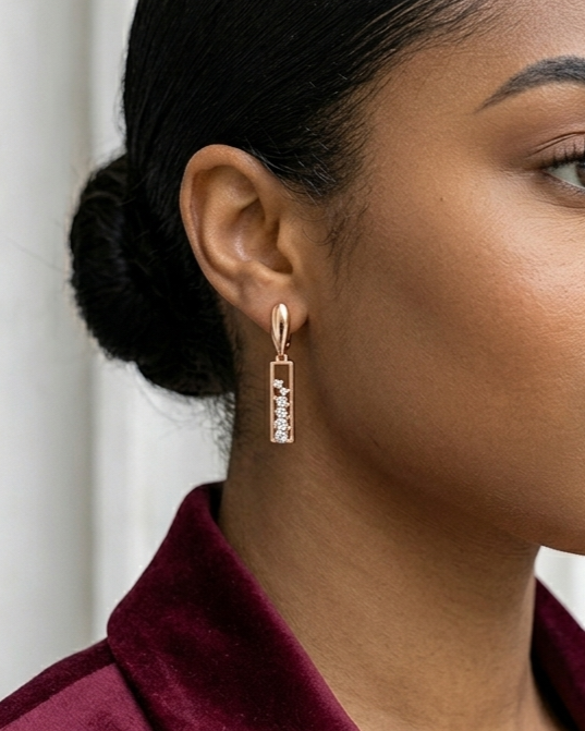 Pendientes de circonita chapados en cobre y oro, estilo moderno para mujer, rectangulares de oro rosa.