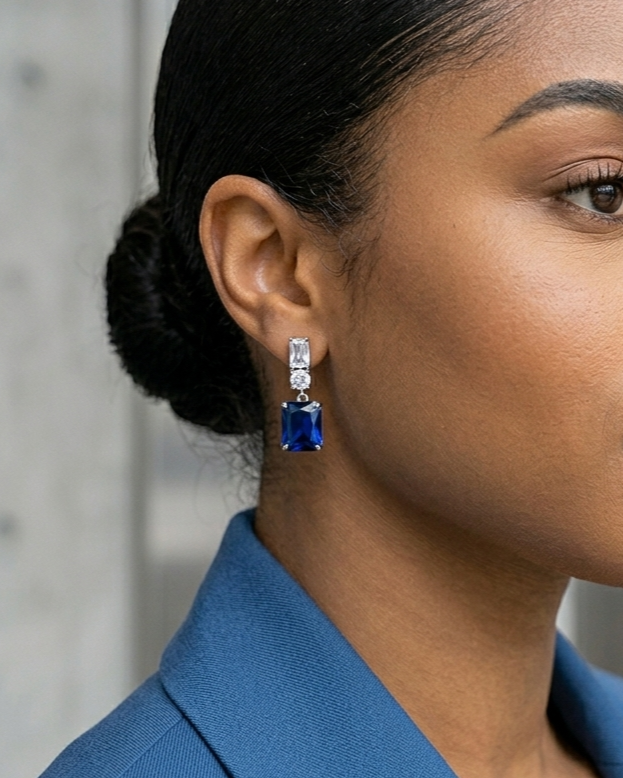 Pendientes de circonita de contraste azul para mujer, a la moda