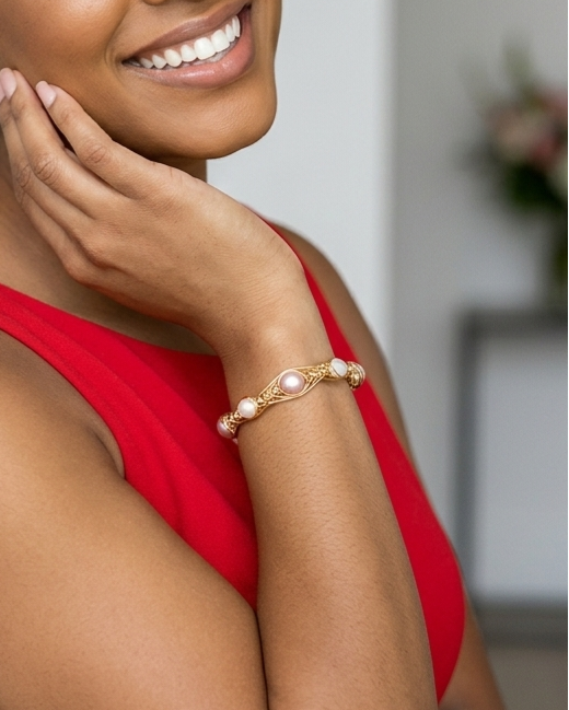 Pulsera elástica de perlas naturales de agua dulce, hecha a mano