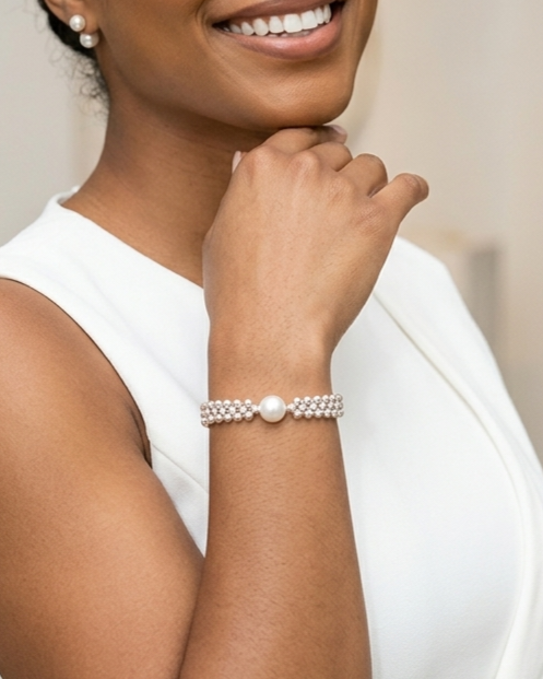 Pulsera de perlas de plata pura, Pulsera de lujo ligero