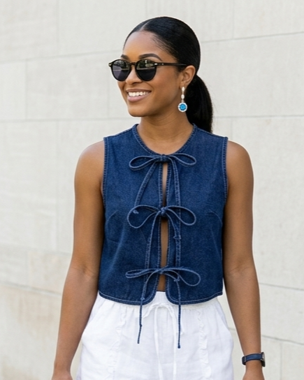 Bow-tied Denim Vest Summer Sleeveless Tanks Top For Women
