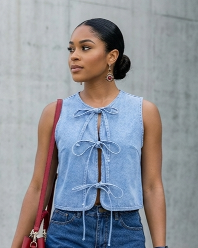 Bow-tied Denim Vest Summer Sleeveless Tanks Top For Women