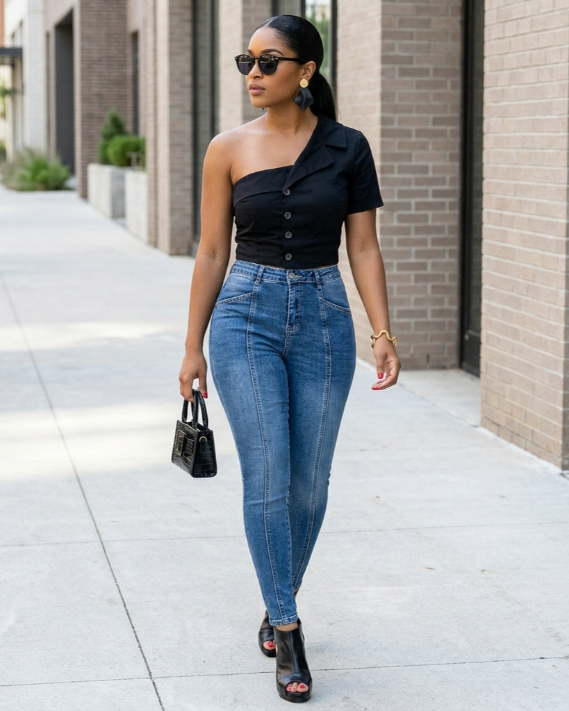 Summer Fashionable Irregular Off-shoulder Design Tube Top Single-breasted Shirt For Women