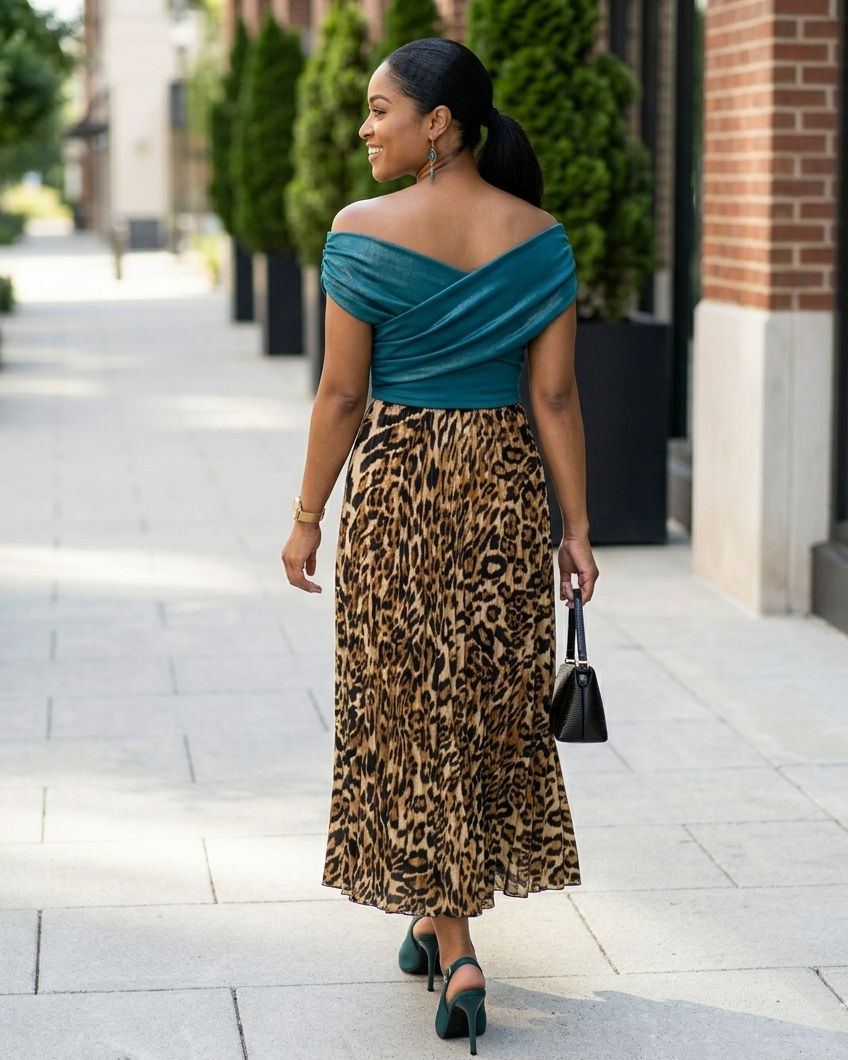 Leopard-print Pleated Midi Skirt
