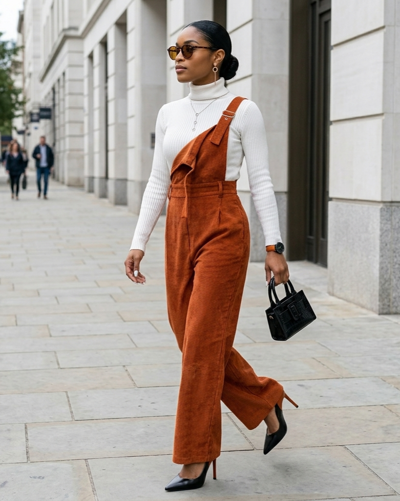 Corduroy Loose Straight Bib Pants Women