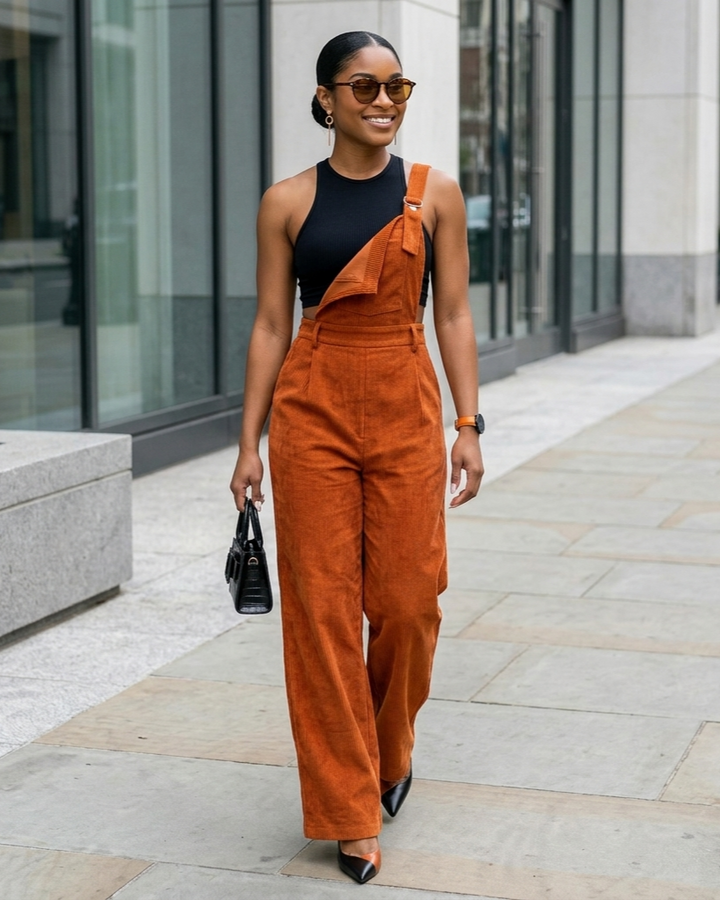 Corduroy Loose Straight Bib Pants Women