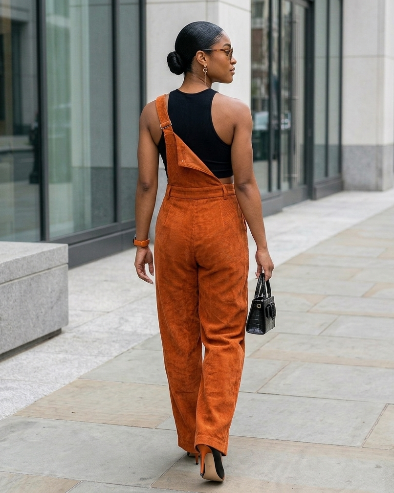 Corduroy Loose Straight Bib Pants Women