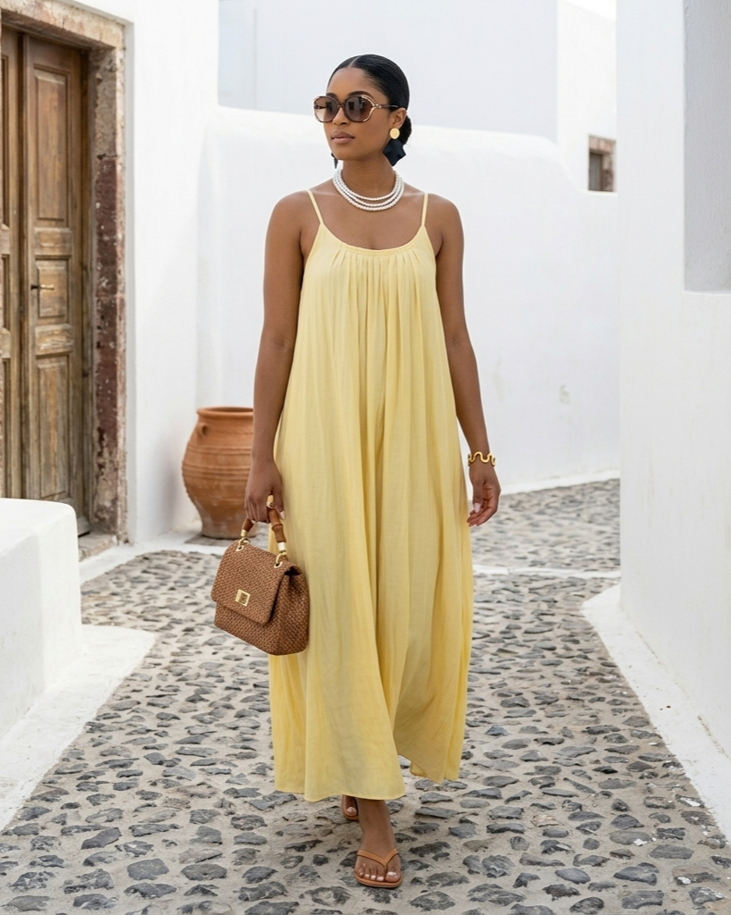 Yellow For Women Suspender Dress Loose And Idle Backless