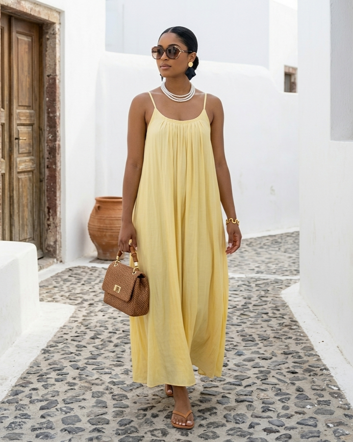 Yellow For Women Suspender Dress Loose And Idle Backless