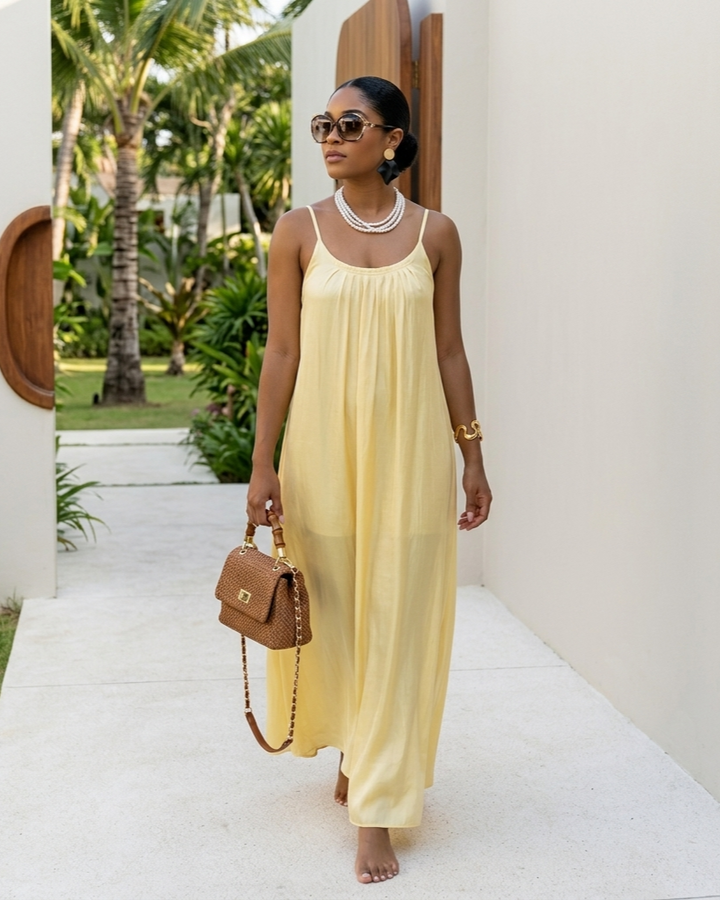 Yellow For Women Suspender Dress Loose And Idle Backless
