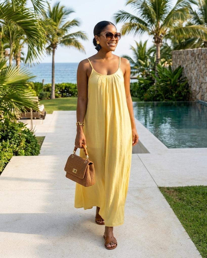 Yellow For Women Suspender Dress Loose And Idle Backless