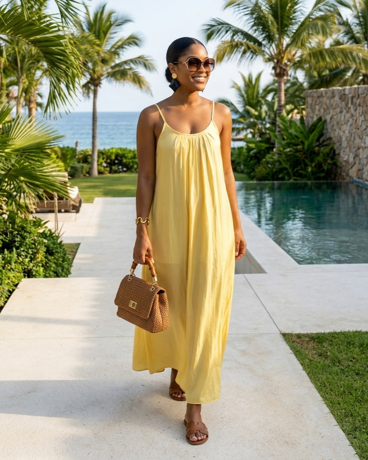 Yellow For Women Suspender Dress Loose And Idle Backless