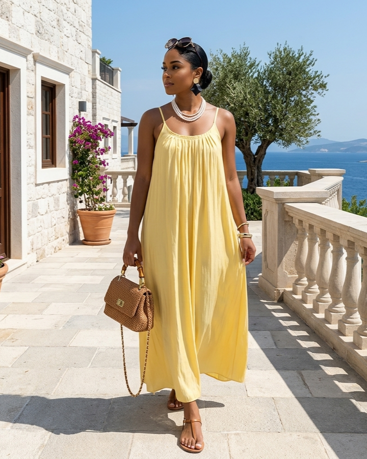 Yellow For Women Suspender Dress Loose And Idle Backless