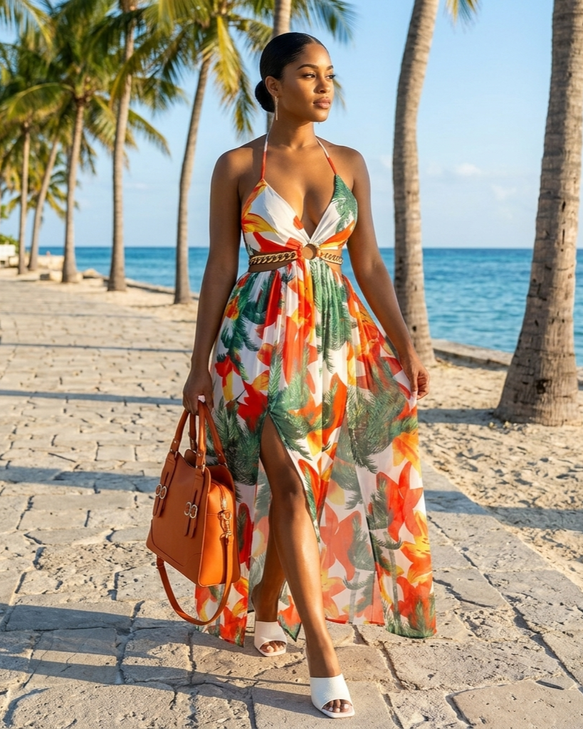 Vestido floral largo sin mangas con espalda al aire