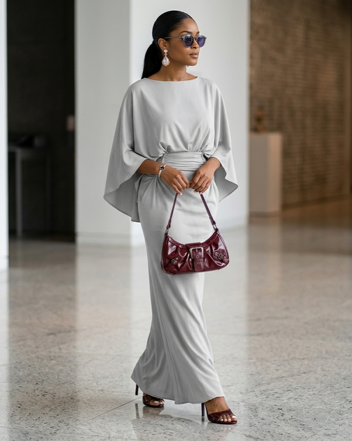 V-neck Waist Trimming Ruffles Elegant Dress