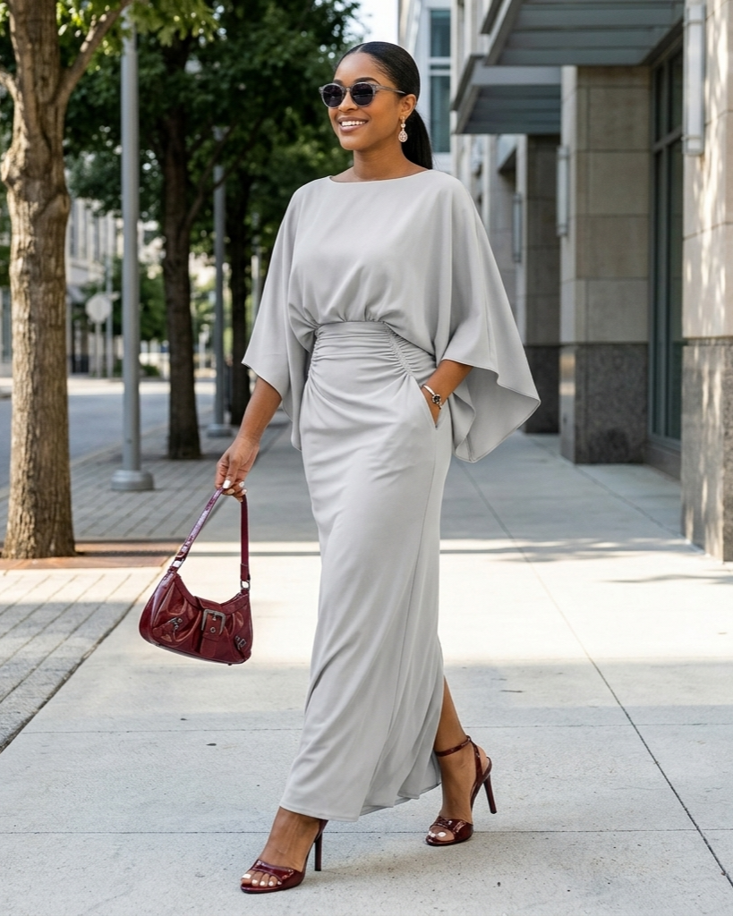 V-neck Waist Trimming Ruffles Elegant Dress