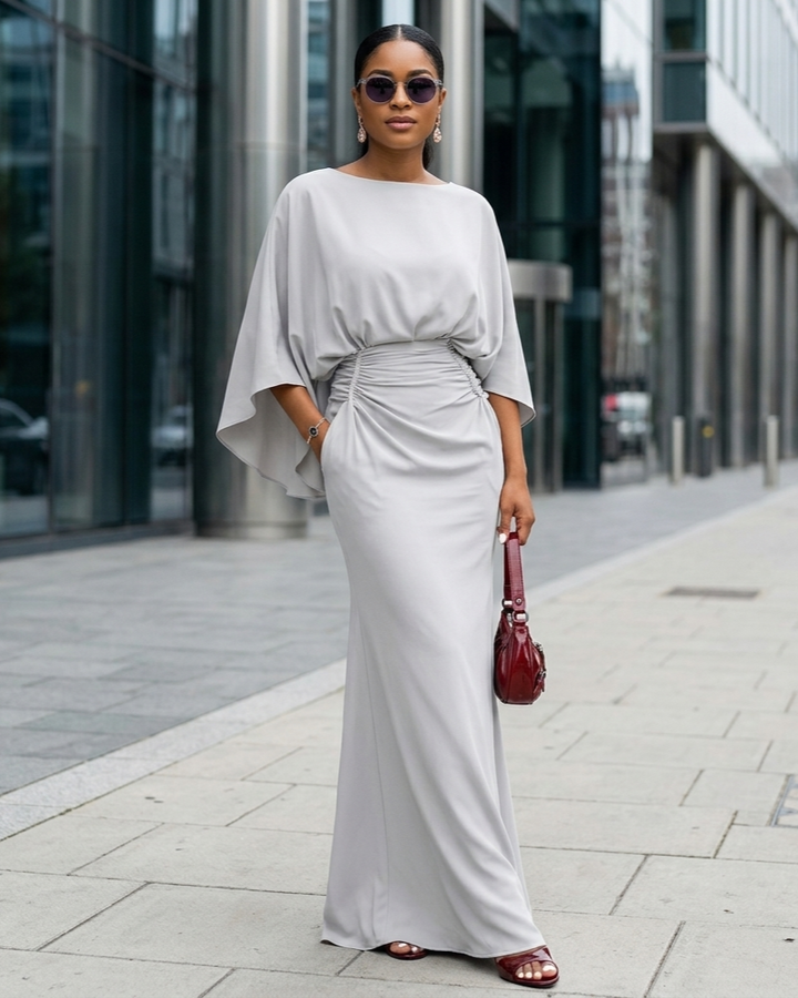 V-neck Waist Trimming Ruffles Elegant Dress