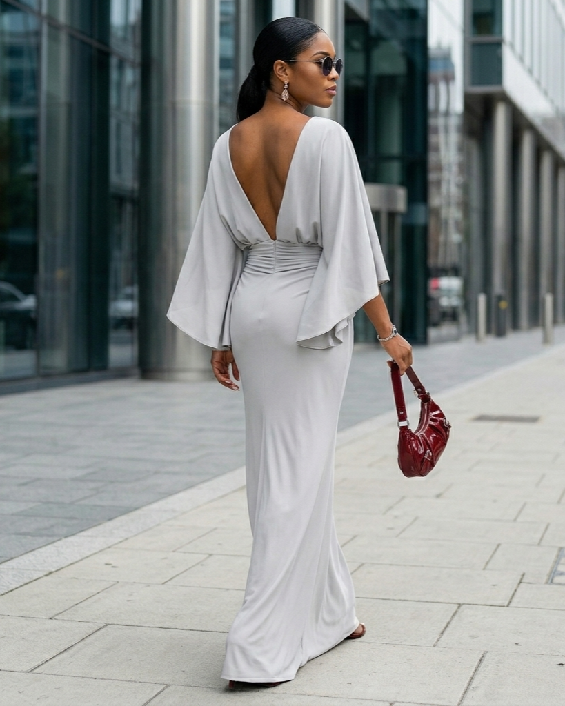 V-neck Waist Trimming Ruffles Elegant Dress