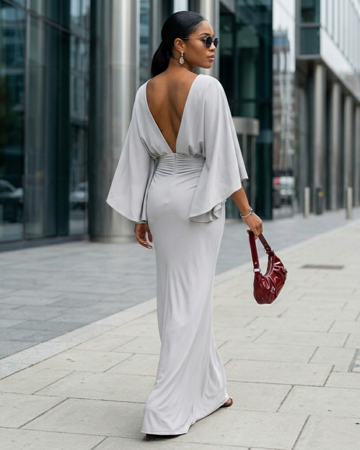 V-neck Waist Trimming Ruffles Elegant Dress