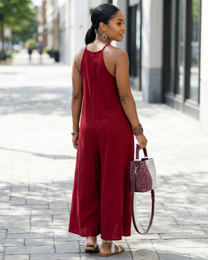 Womens Sleeveless Loose-Fit Color-Block Casual Off-Shoulder Dress With Pockets