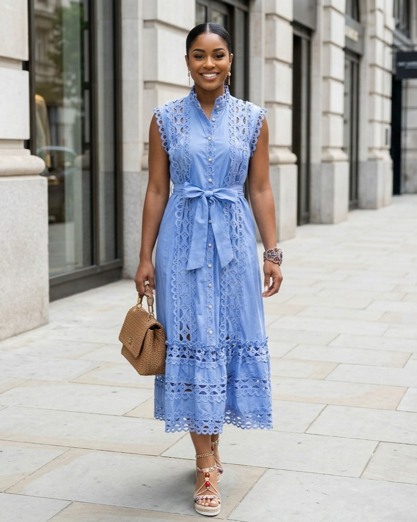 Round Neck Sleeveless See-through Dress For Women