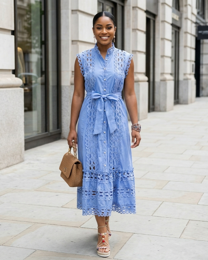 Round Neck Sleeveless See-through Dress For Women