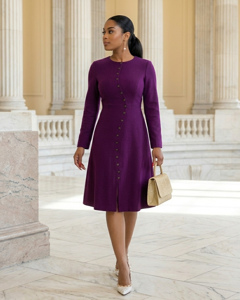 Purple Woolen Dress Mid-length Women