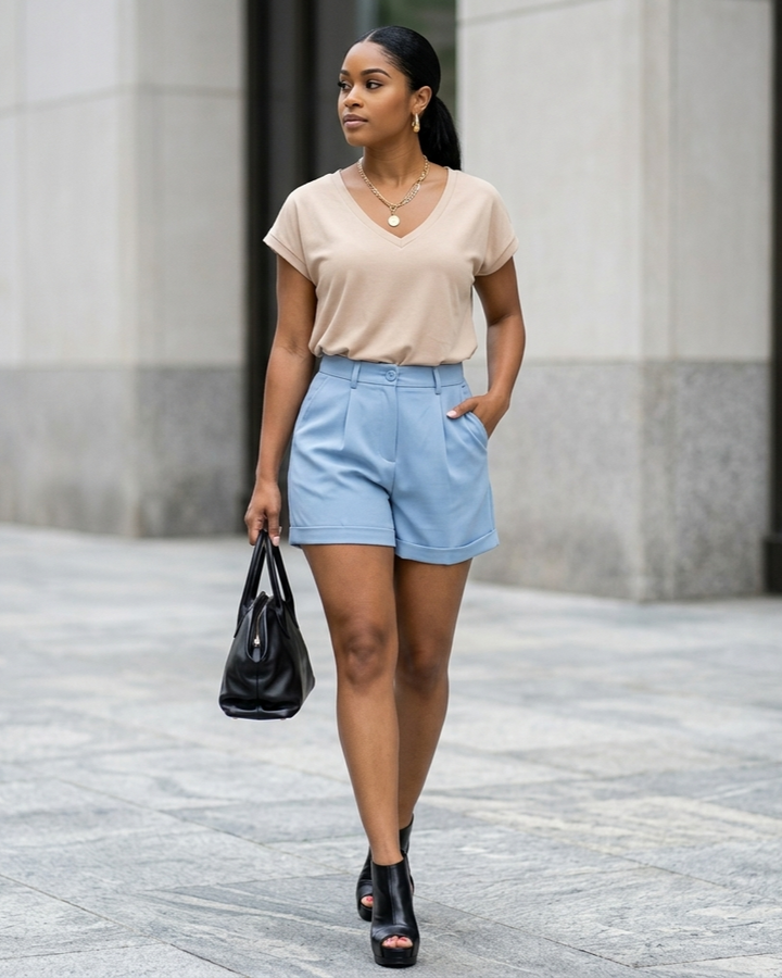 Short-sleeved V-neck Simplicity Casual Top For Women