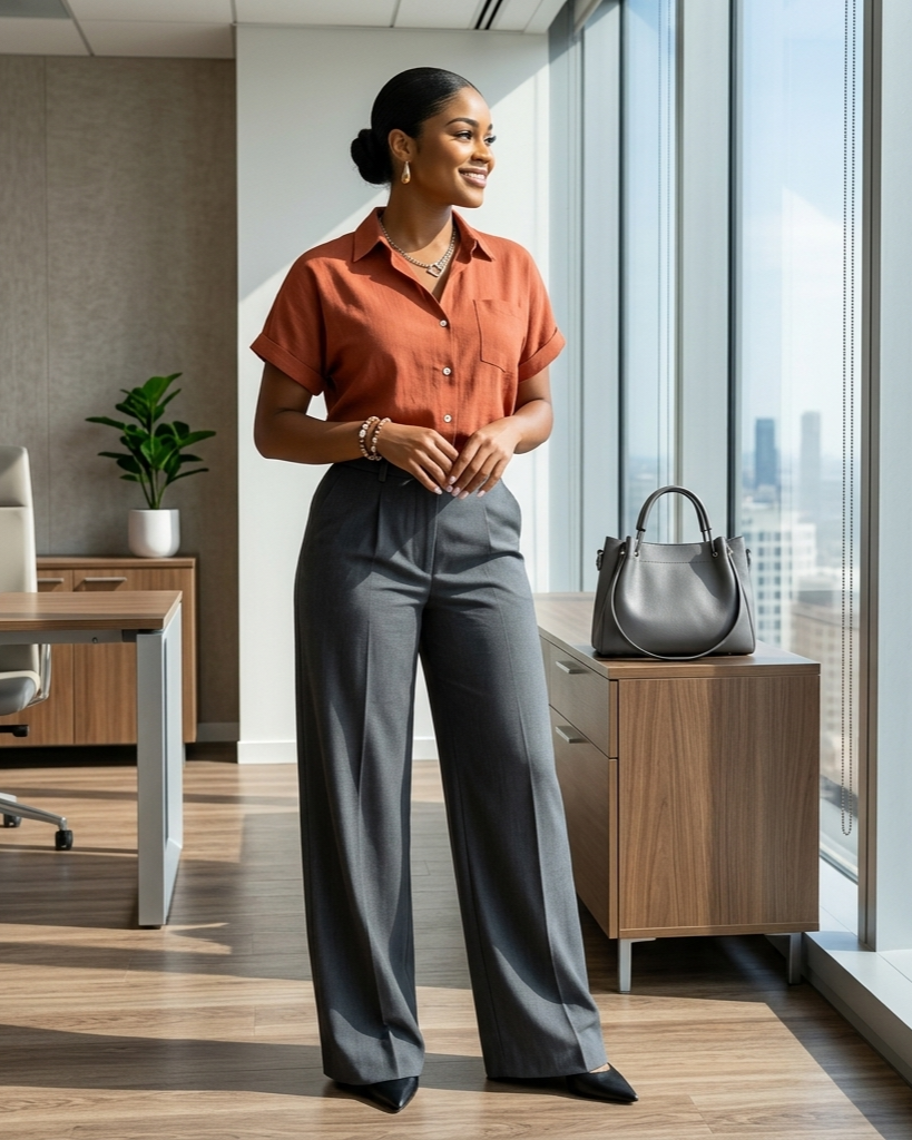 Caramel Orange Brown Casual Versatile Shirt For Women
