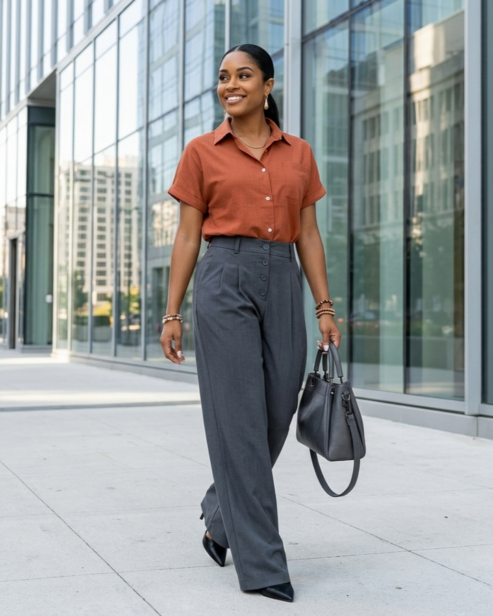 Caramel Orange Brown Casual Versatile Shirt For Women