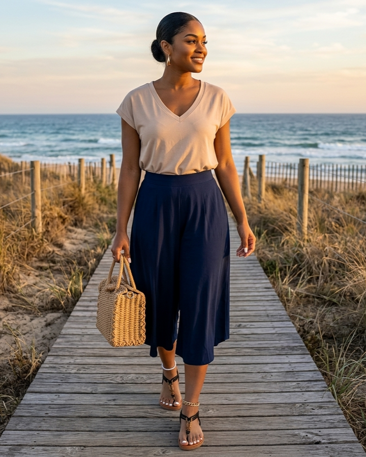 Short-sleeved V-neck Simplicity Casual Top For Women