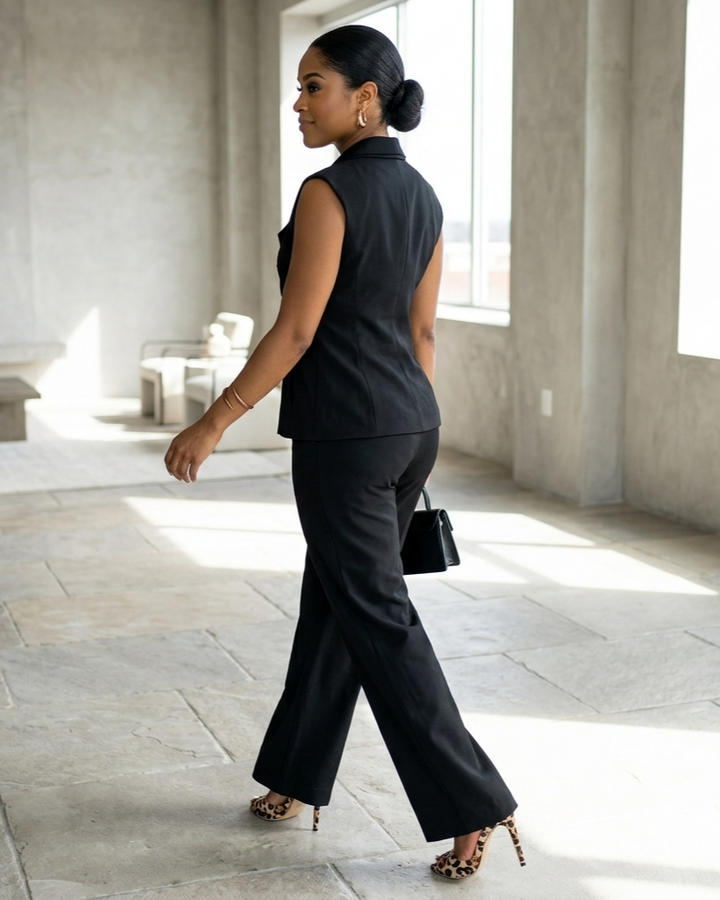 Traje de dos piezas de chaleco ajustado y pantalón de talle alto para mujer
