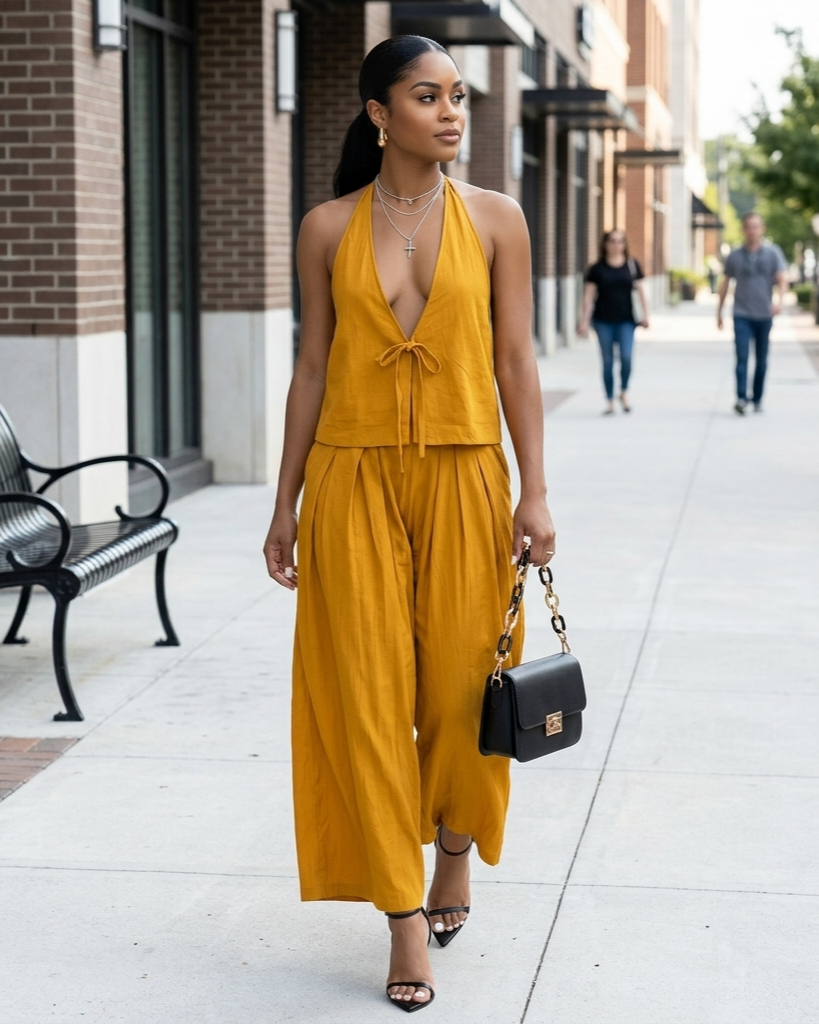 Fashionable Casual Sleeveless Vest And Loose Wide-Leg Pants Womens Set