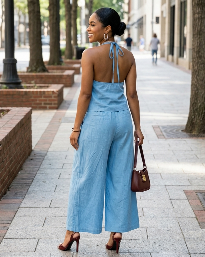 Fashionable Casual Sleeveless Vest And Loose Wide-Leg Pants Womens Set