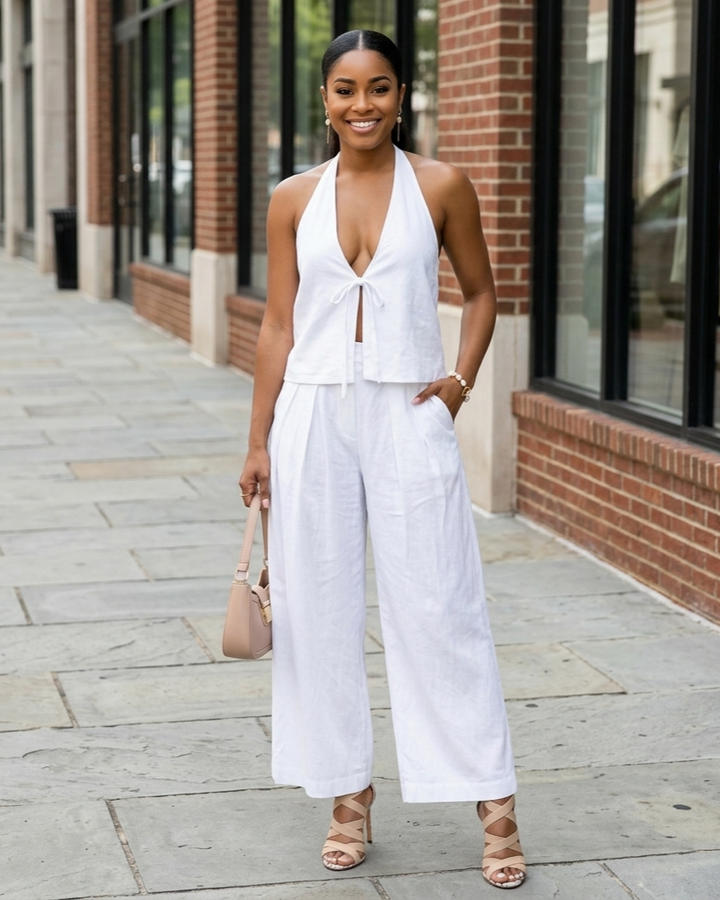 Fashionable Casual Sleeveless Vest And Loose Wide-Leg Pants Womens Set