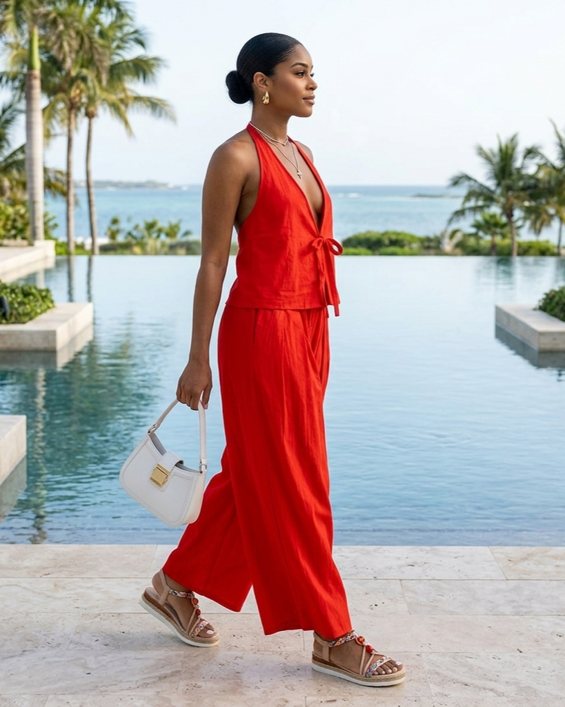 Fashionable Casual Sleeveless Vest And Loose Wide-Leg Pants Womens Set