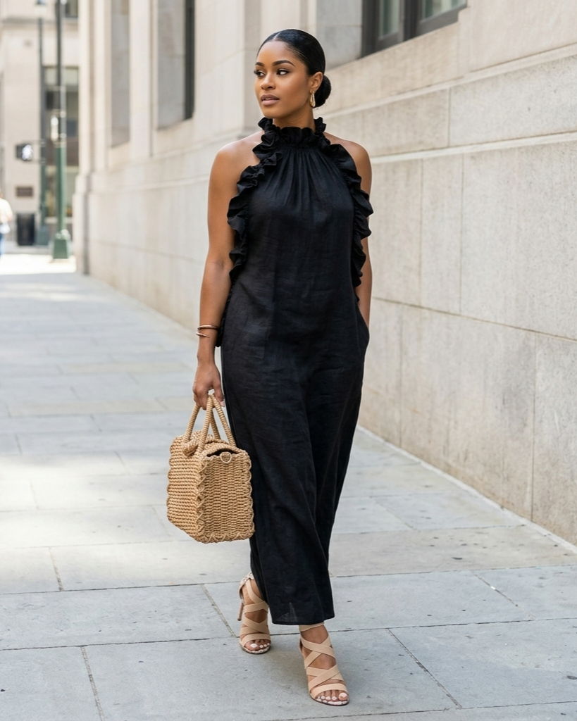 Resort Style Ruffled Halter Neck Sleeveless Maxi Dress