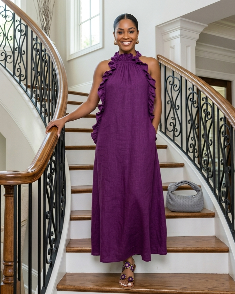 Resort Style Ruffled Halter Neck Sleeveless Maxi Dress Savvy Styles Resort Style Ruffled Halter Neck Sleeveless Maxi Dress Savvy Styles