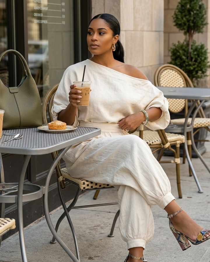 Loose Wide-leg Casual Top With Lantern Pants In Cotton And Linen