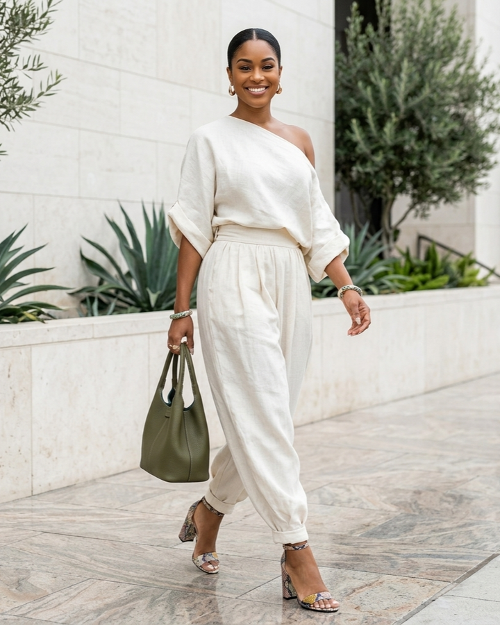 Loose Wide-leg Casual Top With Lantern Pants In Cotton And Linen