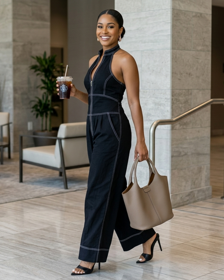Summer Fashion Elegant Front-Zip Sleeveless Wide-Leg Jumpsuit