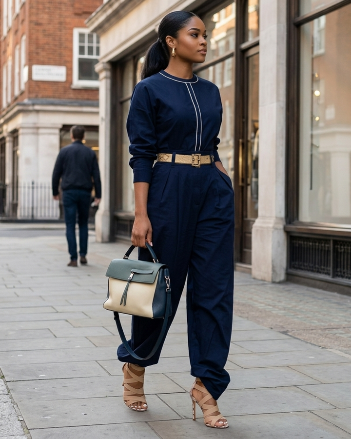 Womens Simple-style Loose Top And Harem Wide-leg Pants Two-piece Set With Belt