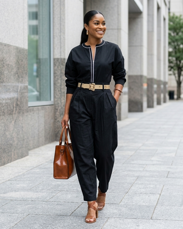 Womens Simple-style Loose Top And Harem Wide-leg Pants Two-piece Set With Belt